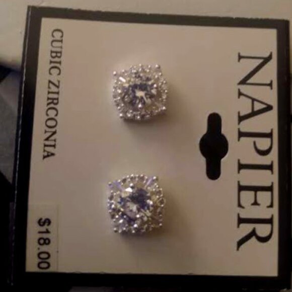 NAPIER Romantic Halo Silver Clear CZ Stone Stud Earrings**NEW! - Picture 3 of 4